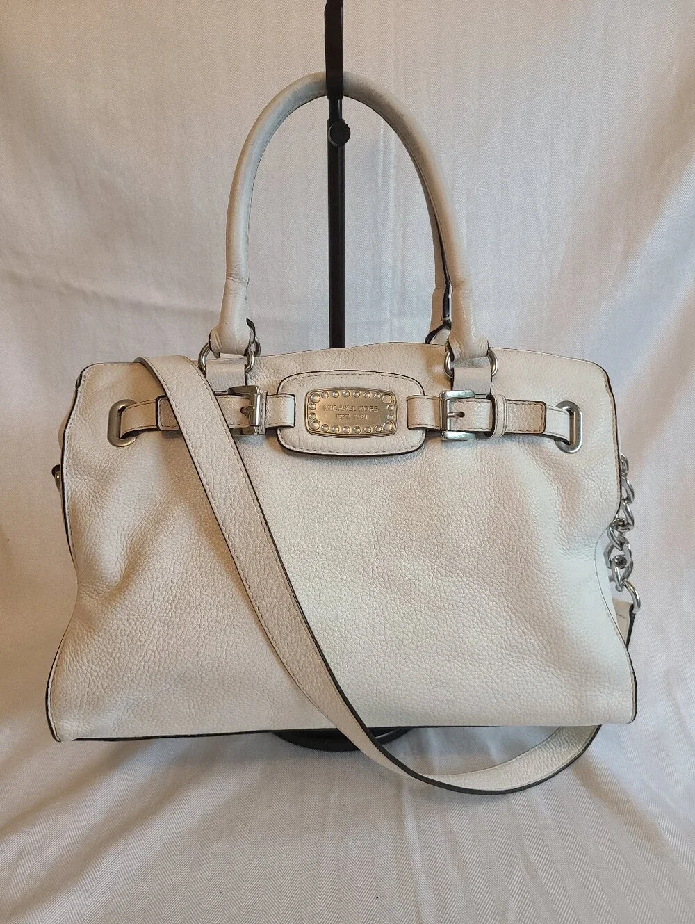Michael Kors White/Off White Leather Satchel with Shoulder Strap